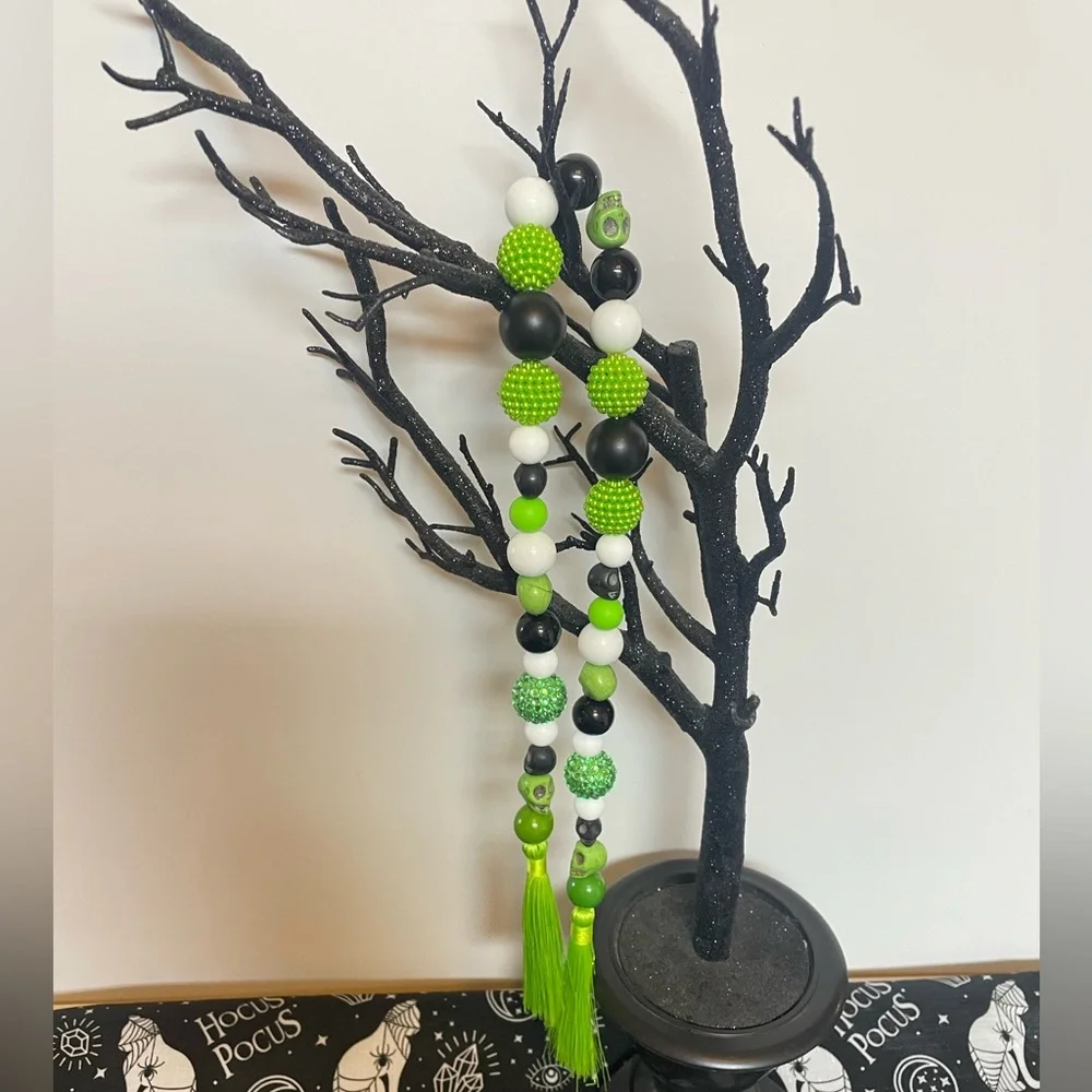 Halloween Decorations Decor Green Skull spooky inspired garland tiered trays